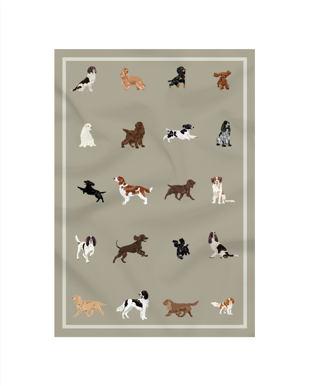 Just Spaniels Tea Towel in Sage